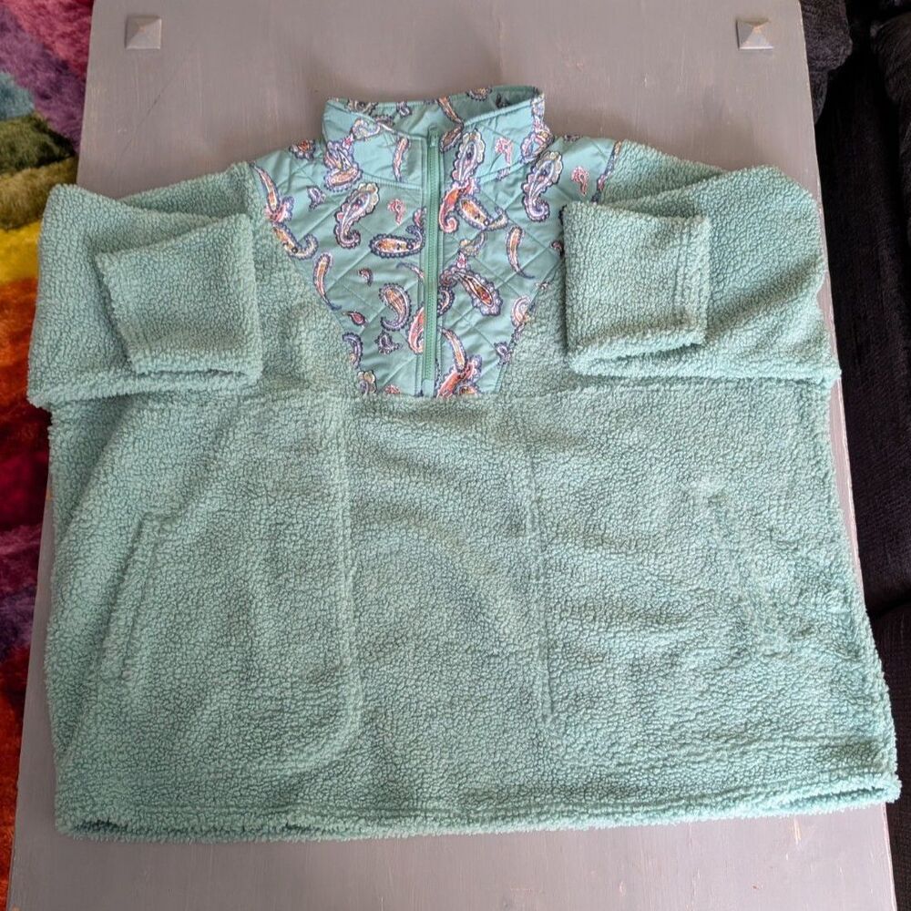 Vera Bradley Mint Green Sherpa Fleece Pullover Paisley Quarter Zip Size 3X Cozy